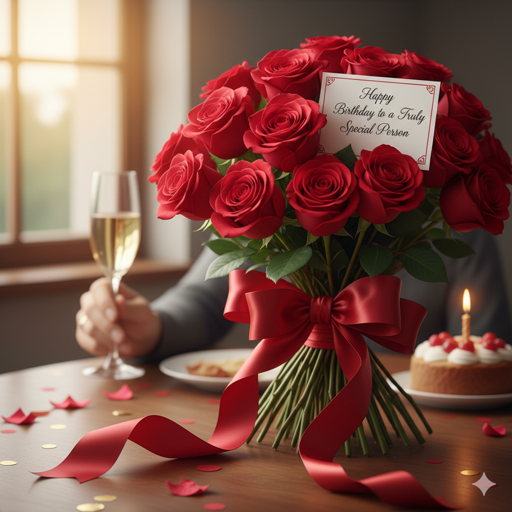 special person happy birthday wishes with red roses